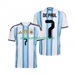 Camisola Argentina Rodrigo De Paul 7 Homem Equipamento Primeiro Copa do Mundo 2026 Manga Curta